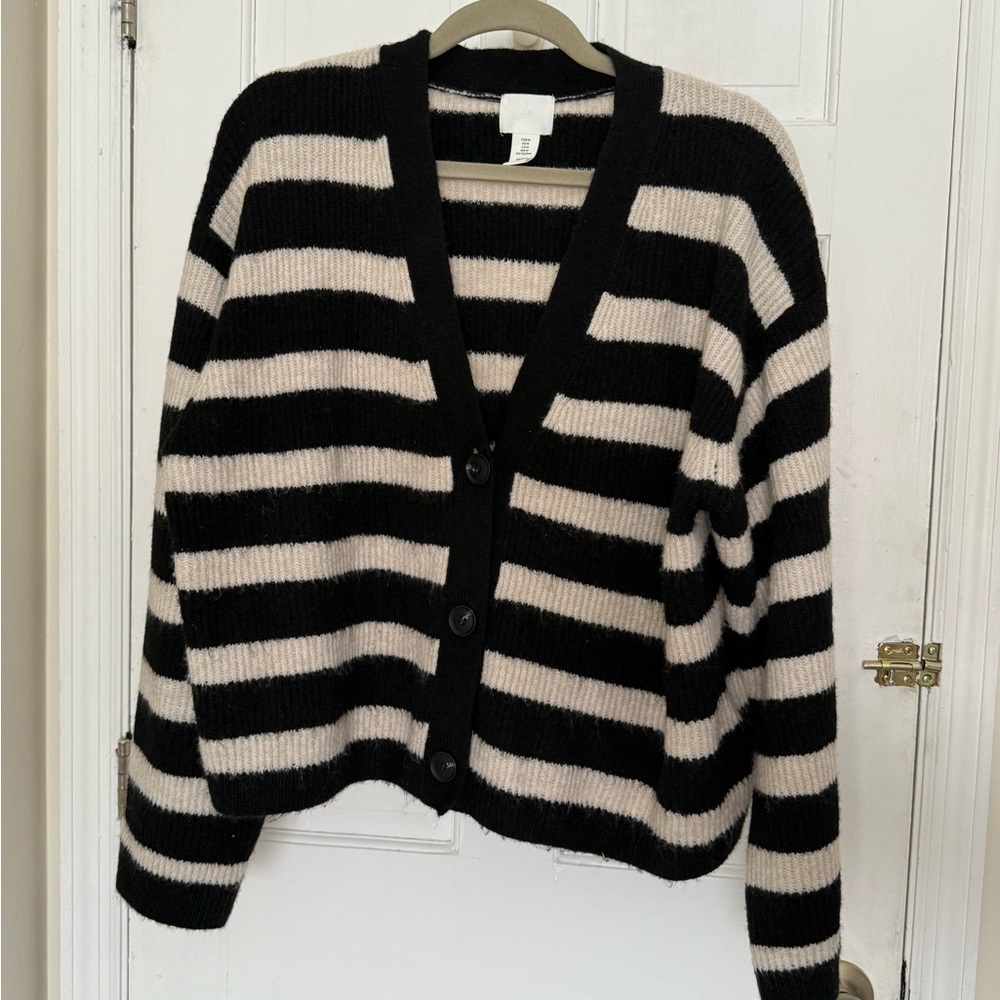 H&M Black and Cream Striped Cardigan